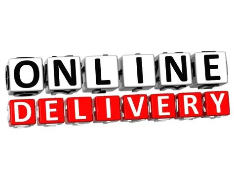 3d online delivery button click here block text 스톡 일러스트