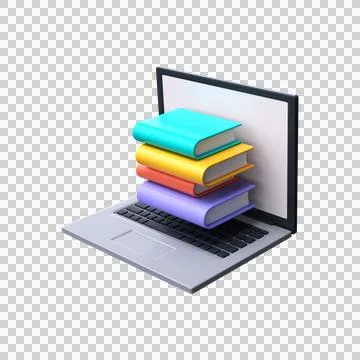 3d online library concept. A stack of books on a laptop screen Stock Illustration