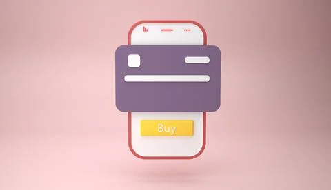 3D Online mobile payment concept with smartphone and credit card Stock Illustration