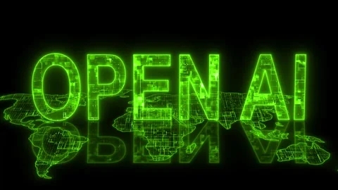 3d open AI text technology earth map animation green glowing Video stock 260210114