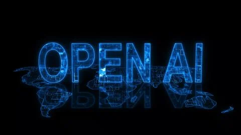 3d open AI text technology earth map blue glowing Stock Illustration