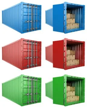 3D Open and close container with cardboard boxes Stock Illustration