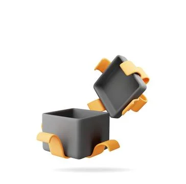 3D open black gift box with gold bow Stock Illustration