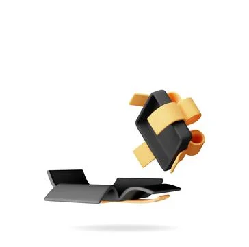 3D open black gift box with gold bow Stock Illustration