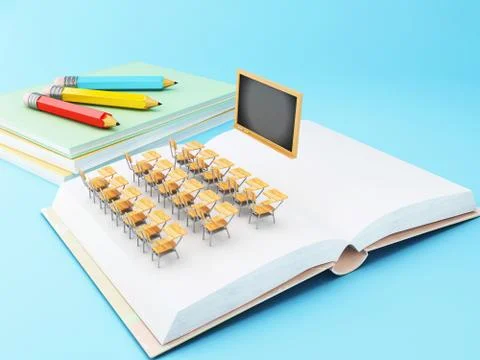 3d Open book with objects. Education concept. Stock Illustration