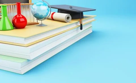 3d Open book with objects. Education concept. Stockillustratie