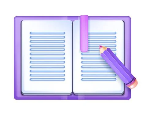 3D open book vector icon, notebook top view clipart, paper hardcover diary Stock Illustration