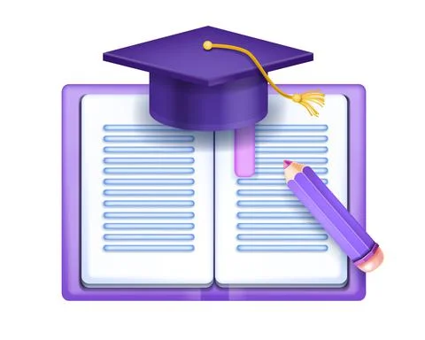 3D open book vector icon, graduation cap, isolated paper hardcover diary Stock Illustration