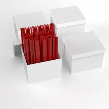 3d open box with extrude text as thinking outside the box concept Stock Illustration