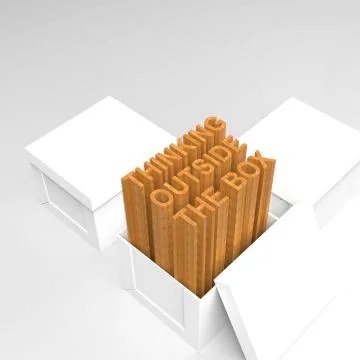 3d open box with extrude text as thinking outside the box concept Stock Illustration