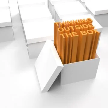 3d open box with extrude text as thinking outside the box Stock Illustration