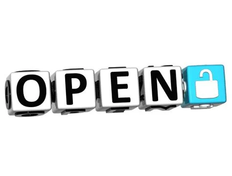 3d open button click here block text Illustrazione stock