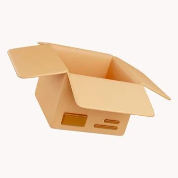 3D open cardboard box icon with white symbols isolated on white background Stock Illustration