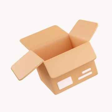 3D open cardboard box icon with white symbols isolated on white background Stock Illustration