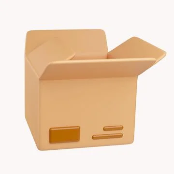 3D open cardboard box icon with white symbols isolated on white background Stock Illustration