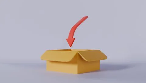 3D open cardboard box with a red arrow inside, a vector icon for business Stock Illustration