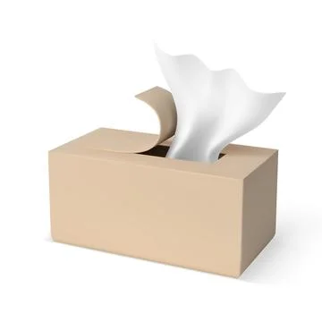 3D open cardboard box with a single white paper napkin protruding from the slot. Stock Illustration