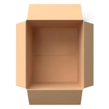 3D open cardboard empty box vector mockup view from above, realistic brown Stock Illustration