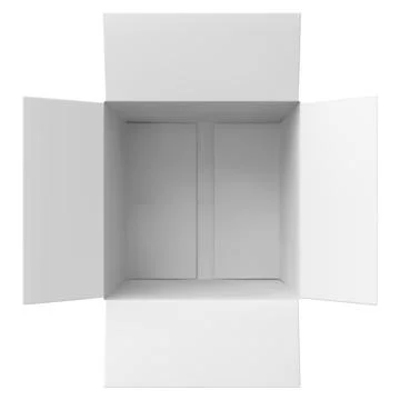 3D open cardboard empty box view from above, realistic white carton parcel Illustrazione stock
