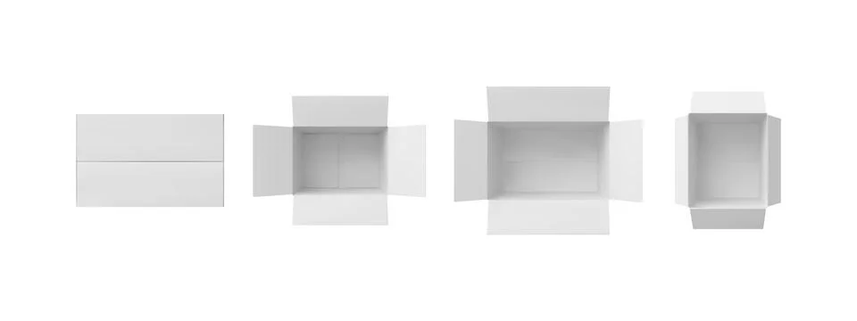 3D open cardboard empty box viewed from above, realistic white carton parcel Illustrazione stock