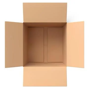 3D open cardboard empty box viewed from above, realistic brown carton parcel Illustrazione stock