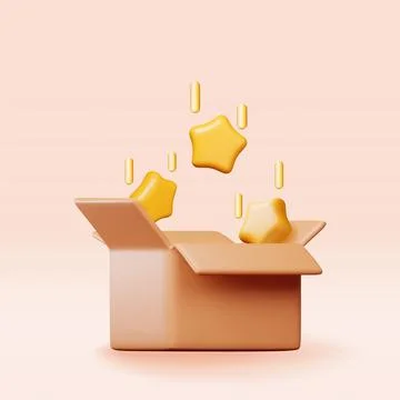 3d open carton box with sparkling stars Stock Illustration