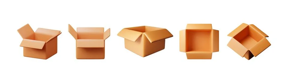 3D open carton packaging box set isolated on white 库存插图