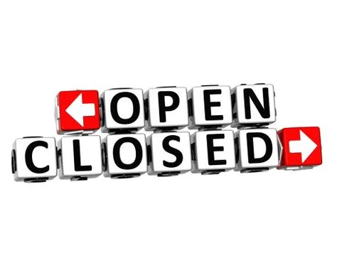 3d open closed button click here block text Stock-Illustration