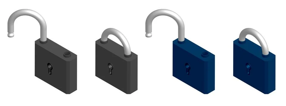 3d open closed locks on white background. Change color through color balance イラスト素材