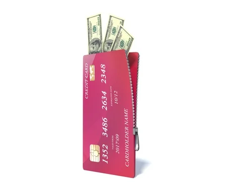 3d open credit card with dollar bills, isolated white background Stock Footage 71751319