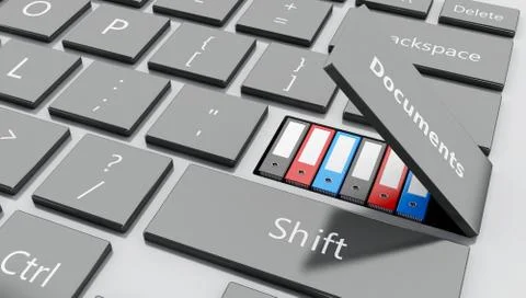 3d Open "documents" button with folders Stock Illustration