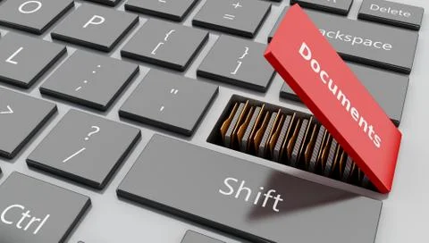 3d Open "documents" button with folders Stock Photos