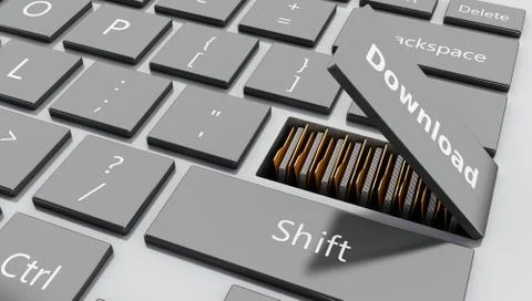 3d Open "download" button with folders Stock Illustration