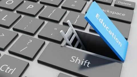 3d Open "education" button with ladder coming out Illustrazione stock