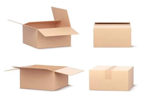 3d open empty delivery cardboard box vector icon Stock Illustration