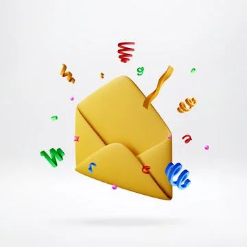 3D Open envelope with festive confetti and ribbons Ilustração Stock