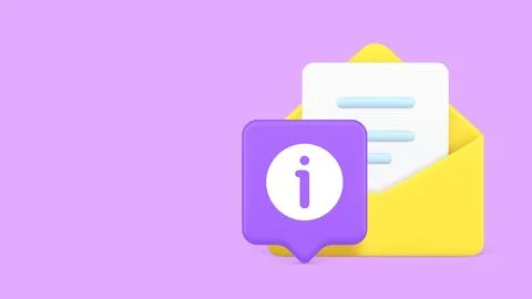 3d open envelope with an information icon for important notifications. Minima Stock Illustration