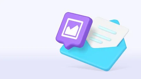 3d open envelope with letter and image notification. Cartoon vector illustrat Ilustração Stock