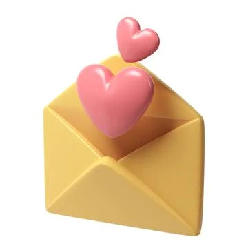 3d open envelope letter icon with two red hearts. Render mail Elements for Stock Illustration