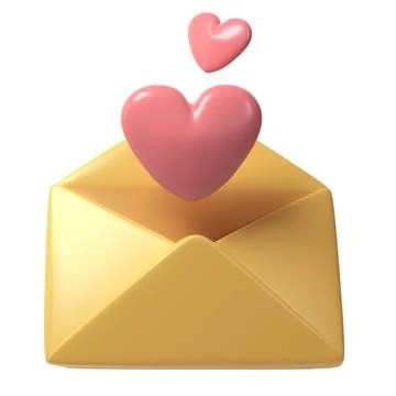 3d open envelope letter icon with two red hearts. Render mail Elements for Stock Illustration