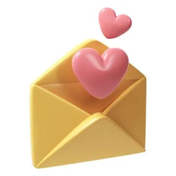 3d open envelope letter icon with two red hearts. Render mail Elements for Stock Illustration