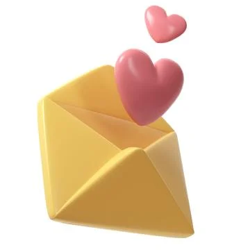 3d open envelope letter icon with two red hearts. Render mail Elements for Stock Illustration