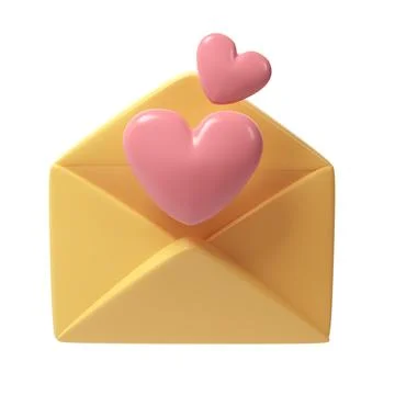 3d open envelope letter icon with two red hearts. Render mail Elements for Stock Illustration