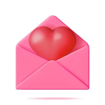 3D Open Envelope Letter with Red Heart Isolated. Stock Illustration