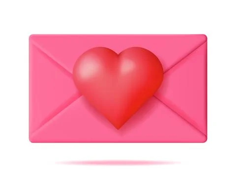 3D Open Envelope Letter with Red Heart Isolated. Stock Illustration