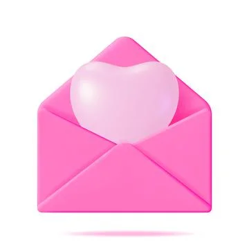 3D Open Envelope Letter with White Heart Isolated. Stock Illustration