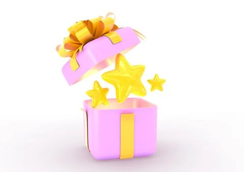 3D Open gift box with game ui stars, gui design element, assets for app user Stock Illustration