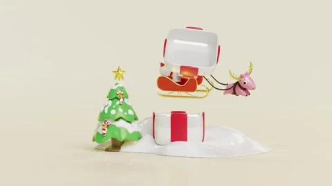 3d open gift box with santa claus and cute monster friends, reindeer, sleig.. Stock Footage 284596038