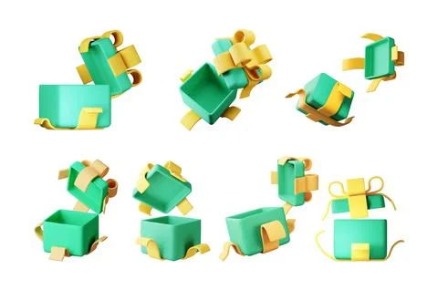 3D open gift box set isolated 스톡 일러스트