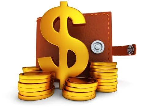 3d open leather wallet and dollar sign on white Stock Illustration